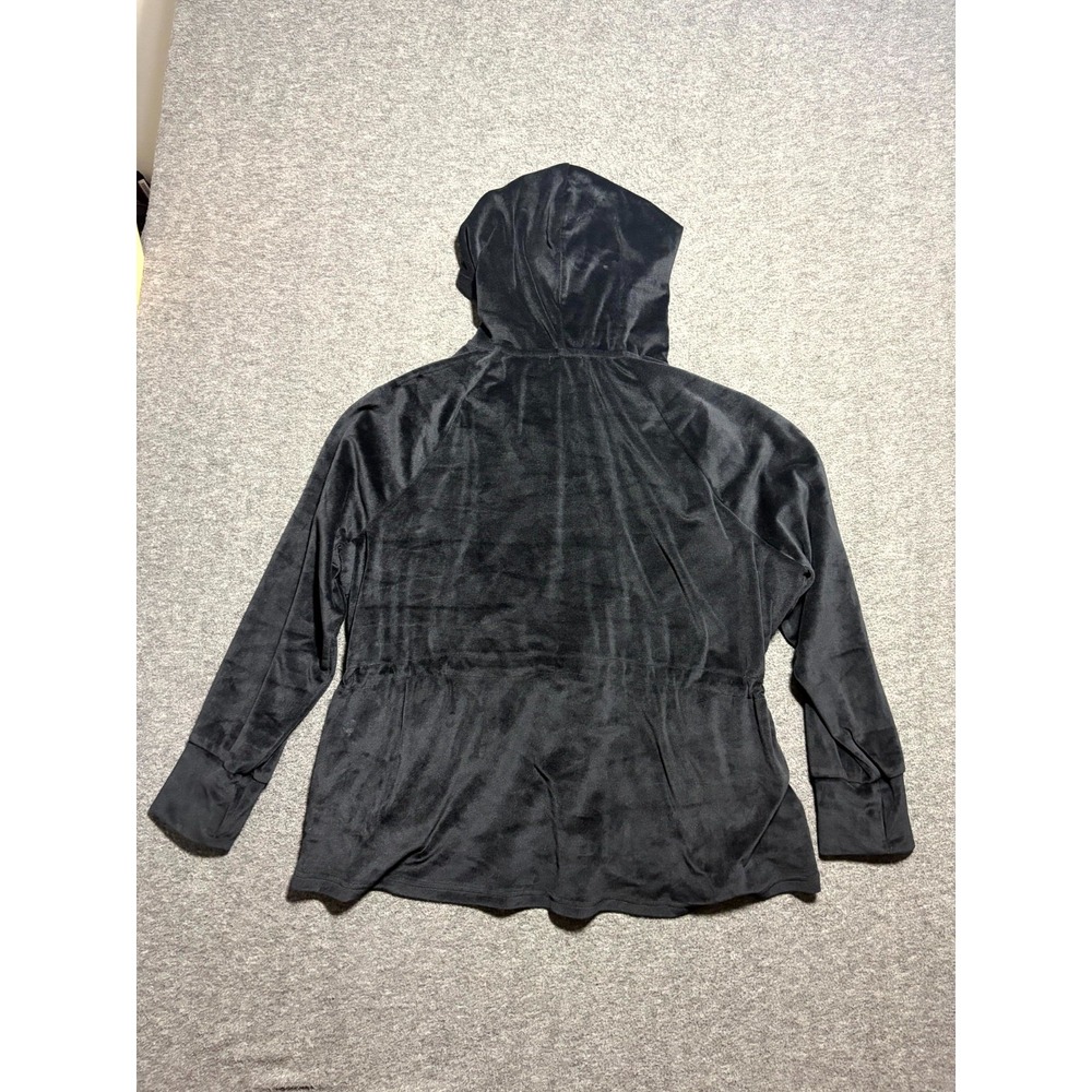 Nine West Active Velour Hoodie Women 1X Black Stretch Thumbholes Sleeve Full Zip
